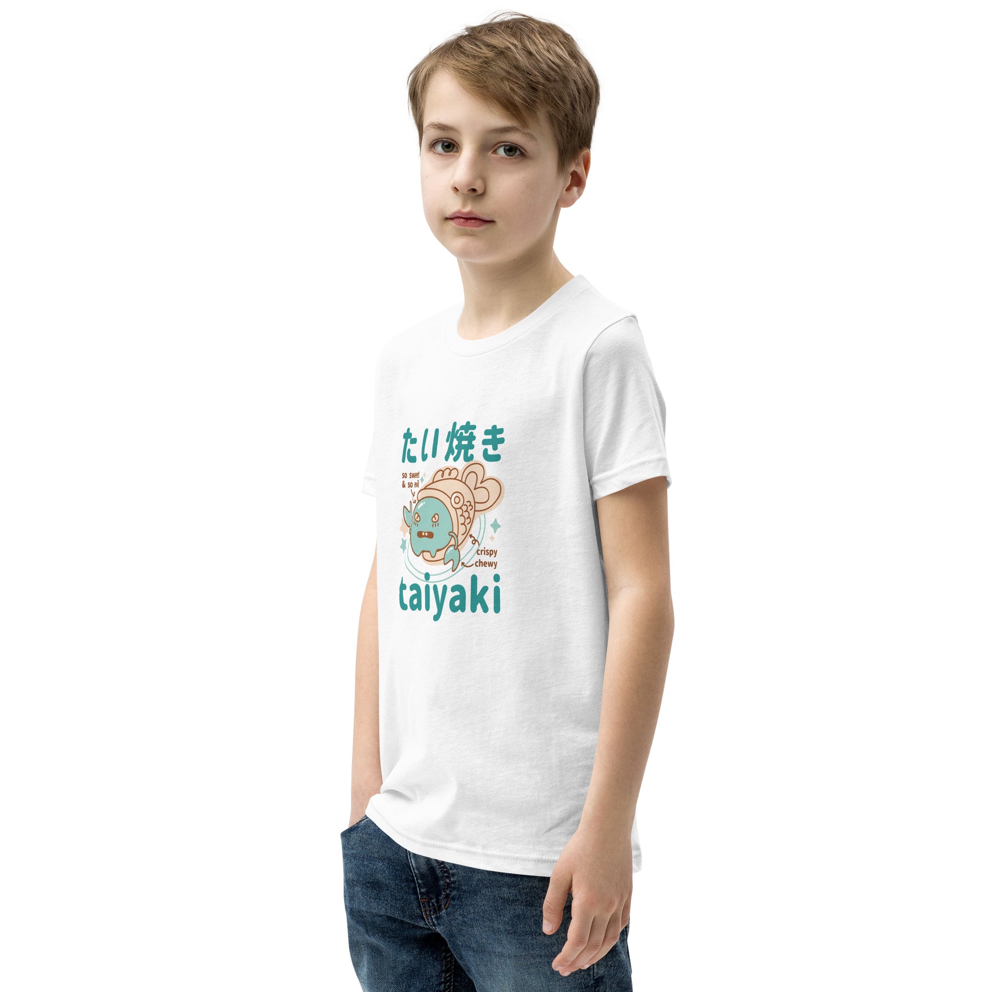 White Short Sleeve T-Shirt V2 with cute taiyaki fish print